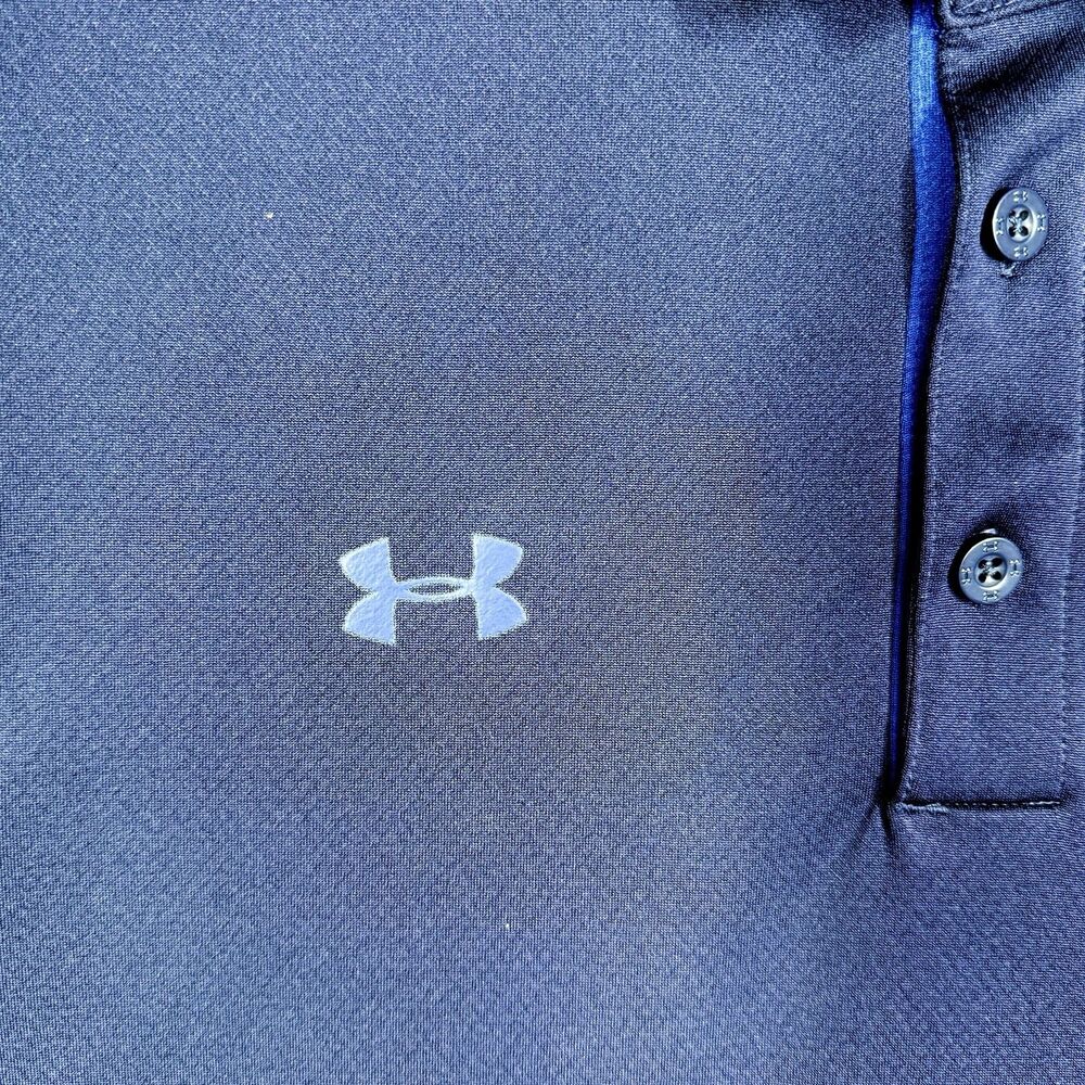 Under Armour Polo Shirt Mens Medium Navy Blue HeatGear ExxonMobil Logo - Picture 10 of 10